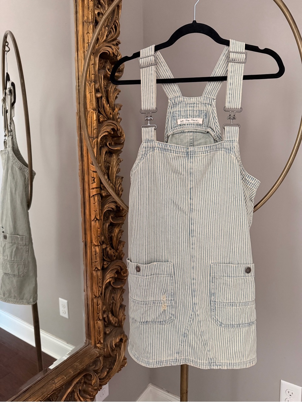 Free People Railroad Striped Denim Overall Dress in size M - Picture 4 of 9